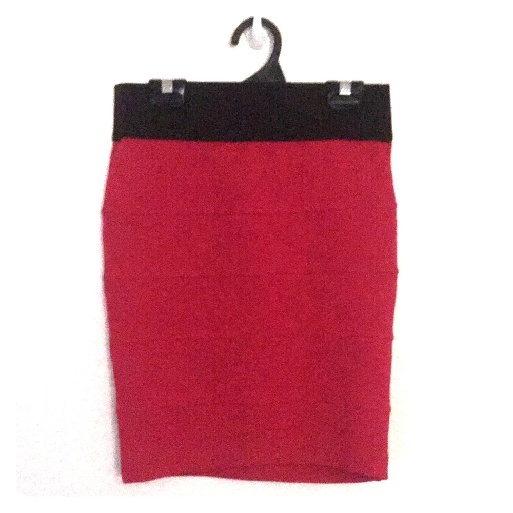 Pink/Magenta Short Pencil Skirt w/ Black Waistband